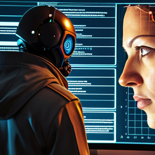 Home 23 **Automated Cybersecurity Guardian:** A futuristic, digital watchdog vigilantly scanning a network for vulnerabilities. Highlight automated systems identifying and neutralizing threats. Emphasize a proactive, protective approach to IT security.