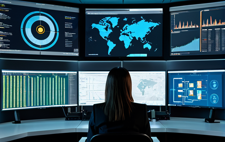 A cybersecurity professional in a modest business blazer over a blouse, fully clothed, sits focused at a control station in a modern, high-tech Security Operations Center (SOC). She calmly monitors multiple large, illuminated screens displaying complex, abstract data visualizations of network traffic patterns, real-time threat intelligence feeds, and automated incident response workflows. One prominent screen highlights an AI-powered anomaly detection system processing vast amounts of data, symbolizing the powerful synergy between human expertise and cutting-edge automation in digital defense. The scene evokes a sense of controlled efficiency and rapid response. Professional photography, hyperdetailed, realistic, cinematic lighting, natural pose, perfect anatomy, correct proportions, well-formed hands, proper finger count, natural body proportions, safe for work, appropriate content, family-friendly.