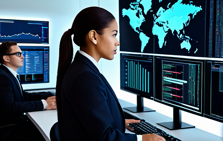 A diverse team of professional cybersecurity analysts, fully clothed in modern business attire, observing large, clean display screens in a high-tech Security Operations Center (SOC). The SOC is sleek and futuristic, featuring abstract digital data streams and network maps symbolizing rapid, automated threat responses. The overall atmosphere conveys efficiency and a sense of control, indicating the success of automation in managing vast amounts of information. perfect anatomy, correct proportions, natural pose, well-formed hands, proper finger count, natural body proportions, professional photography, high quality, safe for work, appropriate content, fully clothed, professional.