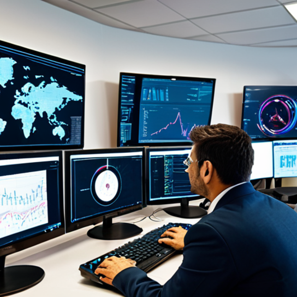 Proactive Cyber Defense in a Modern Office**

"A diverse team of cybersecurity professionals in a brightly lit, modern office, monitoring large screens displaying complex network diagrams and real-time threat analysis dashboards. Fully clothed in professional attire. The scene conveys alertness and proactive defense. Safe for work, appropriate content, perfect anatomy, correct proportions, natural pose, well-formed hands, proper finger count, natural body proportions, professional, family-friendly, modest."

**