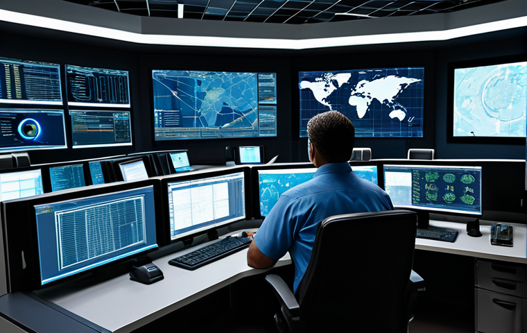 사이버 보안 자동화 도구와 연결 보안 - Automated SOC**
"A modern Security Operations Center (SOC) with multiple screens displaying real-ti...