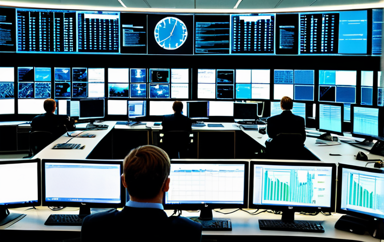 사이버 보안 자동화 도구의 최신 기능 - Security Operations Center (SOC)**
"A brightly lit, modern Security Operations Center (SOC) filled ...