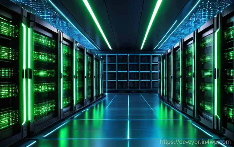 사이버 보안 자동화 도구와 운영 효율성 - **"A visually striking, futuristic digital fortress interior. Gleaming, interconnected server racks ...