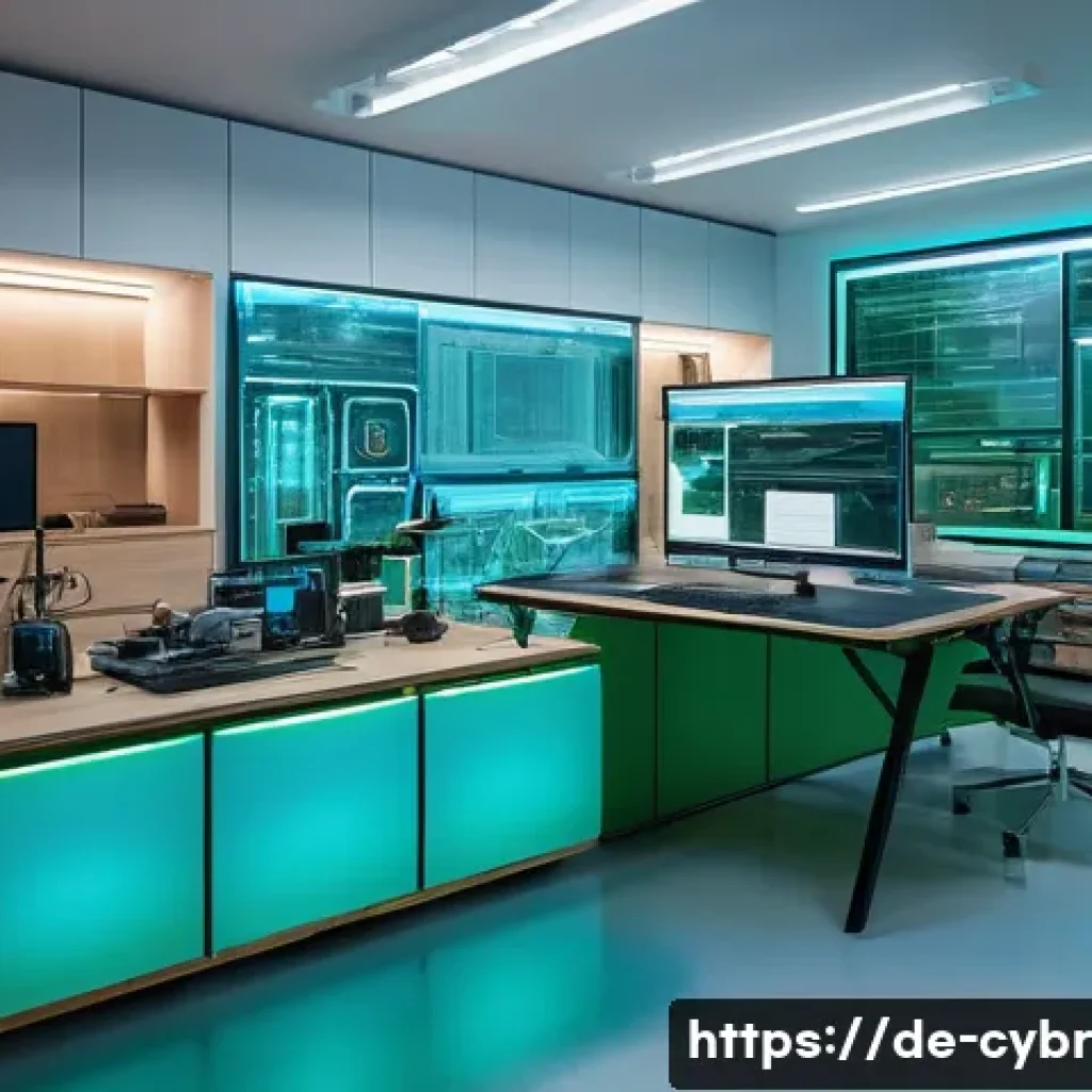 사이버 보안 자동화 도구의 인사이트 제공 - **Prompt:** A sleek, futuristic digital guardian in the form of an abstract, glowing blue and green ...
