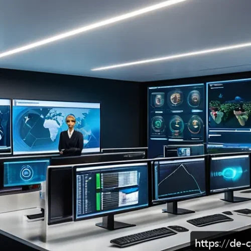 사이버 보안 자동화 도구의 중요성 - A high-tech cybersecurity operations center in a modern German corporate office, showing diverse IT ...