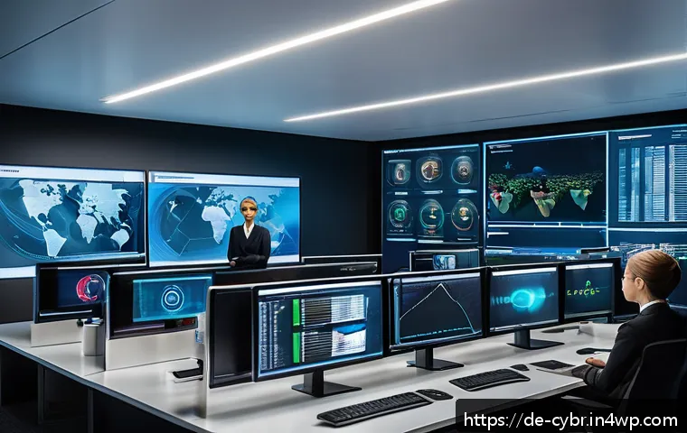 사이버 보안 자동화 도구의 중요성 - A high-tech cybersecurity operations center in a modern German corporate office, showing diverse IT ...