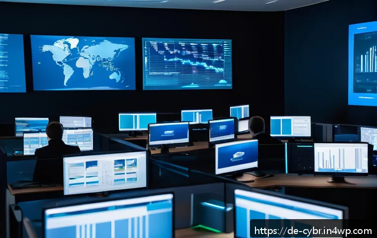 사이버 보안 자동화 도구와 보안 사고 대응 - A modern cybersecurity operations center with diverse professionals in business casual attire monito...